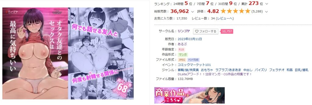 DLsite［オタク友達とのセックスは最高に気持ちいい］作品ページ